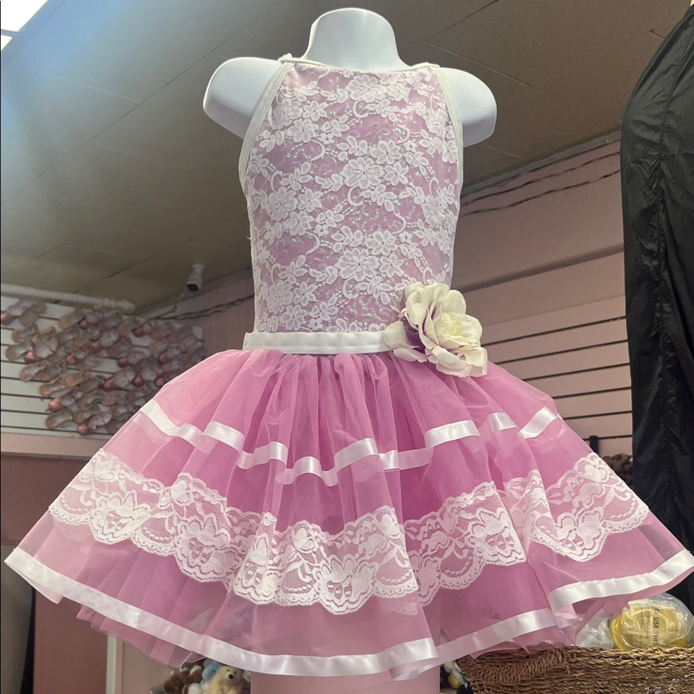 Weissman Pink and White Lace Kids Dance Costume